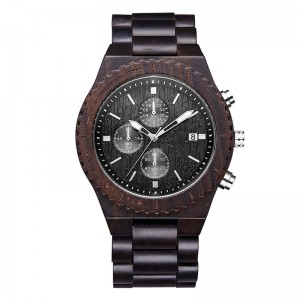 Ceas din lemn Cronograf pentru bărbați Negru multifuncțional Ceas din lemn natural ecologic